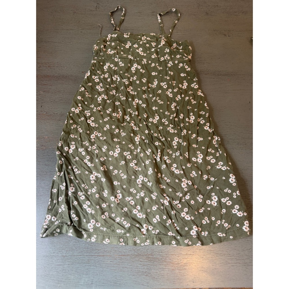 Arizona Jean Co Womens XS Olive Green Floral Daisy Smocked Mini Sundress Rayon